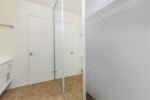 a bathroom with a mirror and a sink