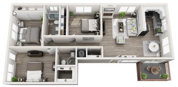 a bedroom floor plan with a bathroom and a living room