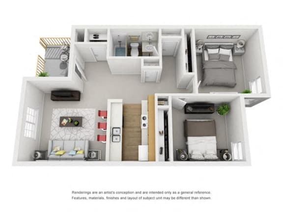 a house is shown with a bedroom and a bathroom