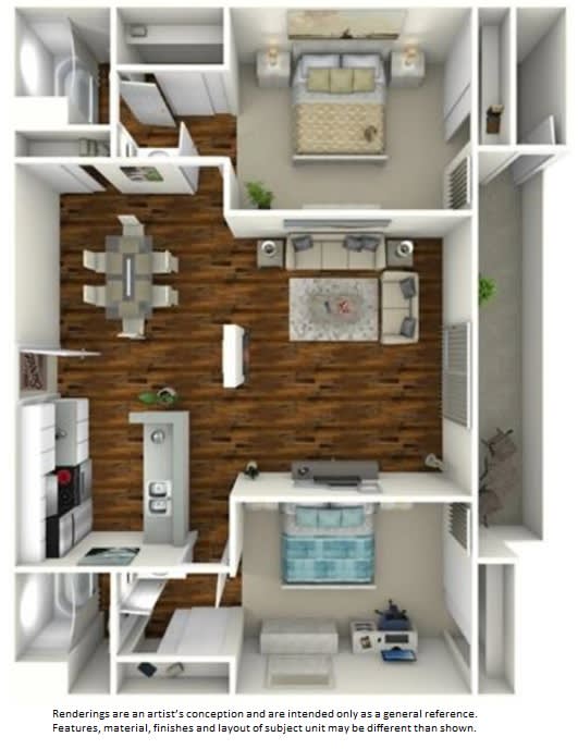 a 2 bed 2 bath floorplan