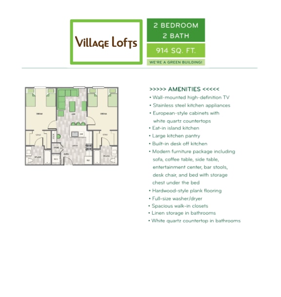 2 bedroom, 2 bathroom floor plan option