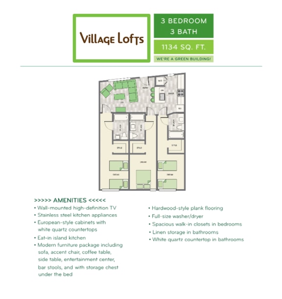 3 bedroom, 3 bathroom floor plan option