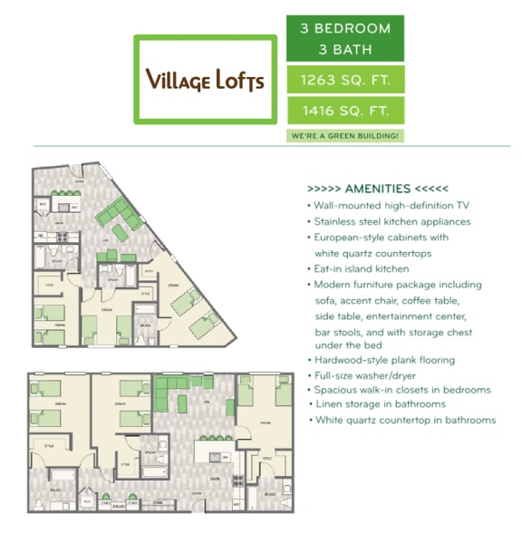3 bedroom, 3 bathroom floor plan option