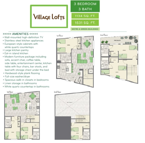 3 bedroom, 3 bathroom townhouse floor plan options