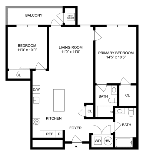 a floor plan of a house with a bedroom and a living room