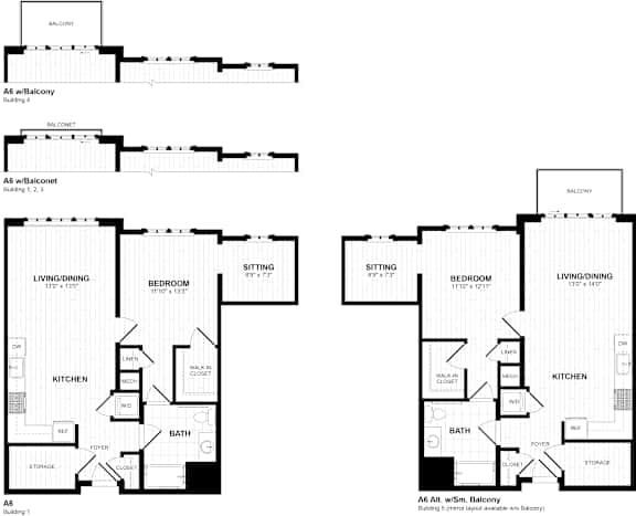 One bedroom apartment floor plans with sitting room options at Inwood at Renaissance Square Apartments, Marlton, NJ
