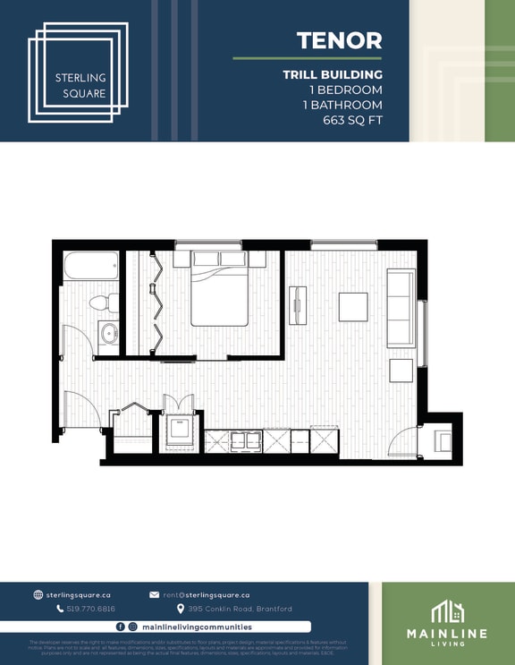 a floor plan of a 1 bedroom apartment