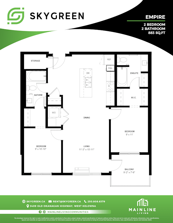 A floor plan for a Skygreen Empire apartment with two bedrooms and two bathrooms.