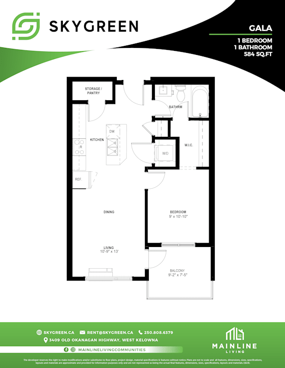 A floor plan for a Skygreen Gala apartment with one bedroom and one bathroom.