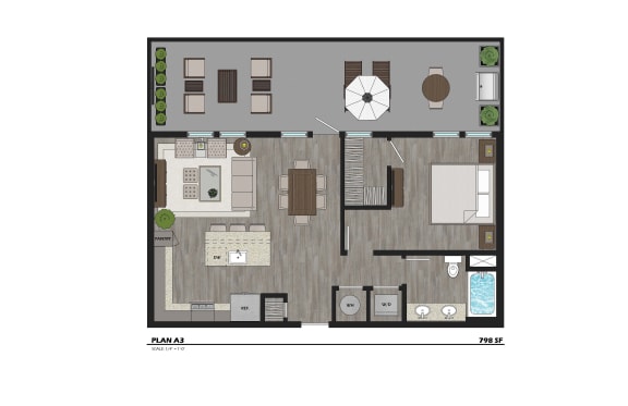 A3 798 sq. ft.at The Fitz Apartments in Dallas