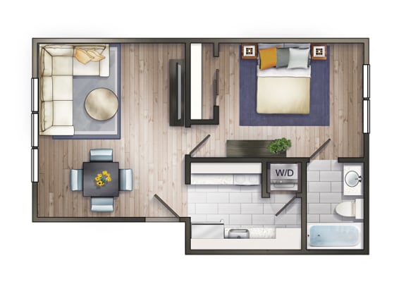 a floor plan of a bedroom with a bathroom and a living room