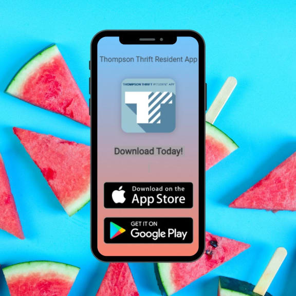 a smartphone with the app store and google play on top of watermelon slices at Meridian at CityPlace, Woodbury, MN 55125