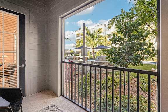 A balcony at The Stadler Luxury Apartments, Bradenton, FL
