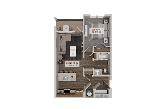A 10x15 living room is connected to a 10x12 bedroom.