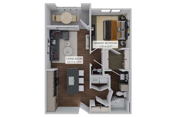 A diagram of a house showing a bedroom and a living room.