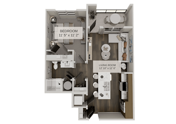 Floor Plan  A floor plan of a small apartment with a bedroom and living room.