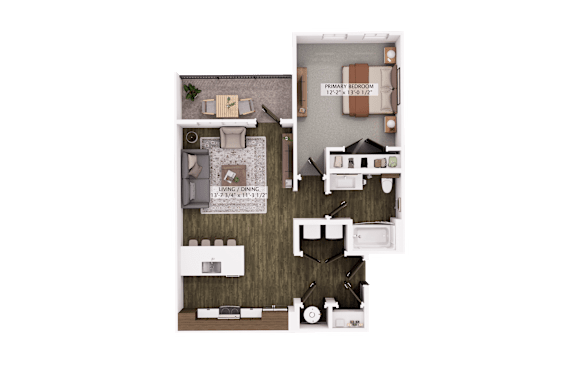 Floor Plan  A floor plan of a residential property with a living room, dining room, kitchen, and two bedrooms.
