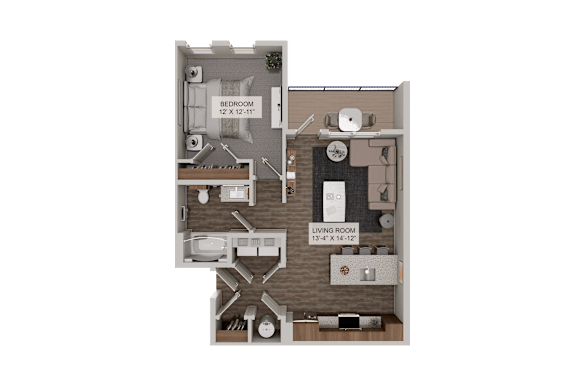 A diagram of a house layout with two bedrooms and a living room.