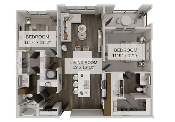 Floor Plan  A diagram of a house layout with two bedrooms and a living room.