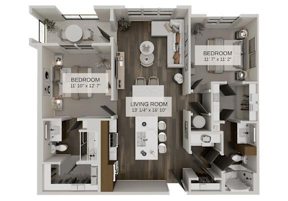 Floor Plan  A diagram of a house layout with three bedrooms and a living room.