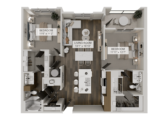 B1I Two bedroom floor plan at The Gilmore Apartments, Gilbert, Arizona