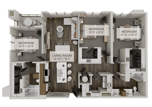 C1C Three bedroom floor plan at The Residences at The Gilmore Apartments, Gilbert
