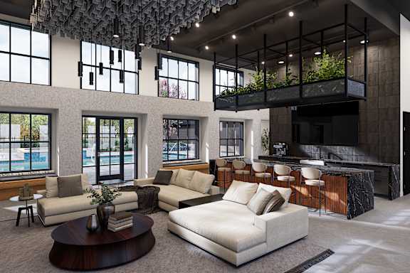 A modern living room with a large white sofa and a coffee table. at The Logan Luxury Apartments, Nampa 83651
