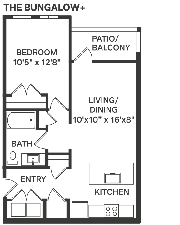 a floor plan of a bedroom apartment with a bathroom and a living room  at The Depot, Raymore, MO