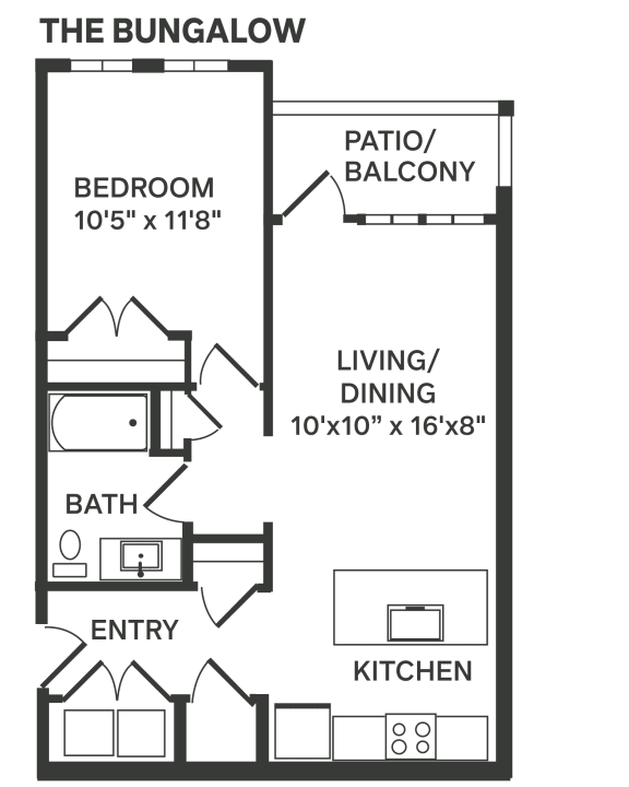 a floor plan of a bedroom apartment with a bathroom and a living room  at The Depot, Raymore, 64083
