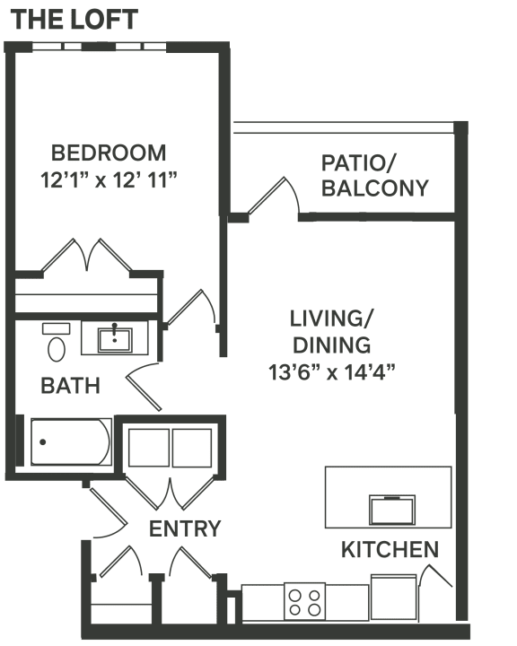 a floor plan of a house with a bedroom and a living room and a kitchen  at The Depot, Raymore, MO