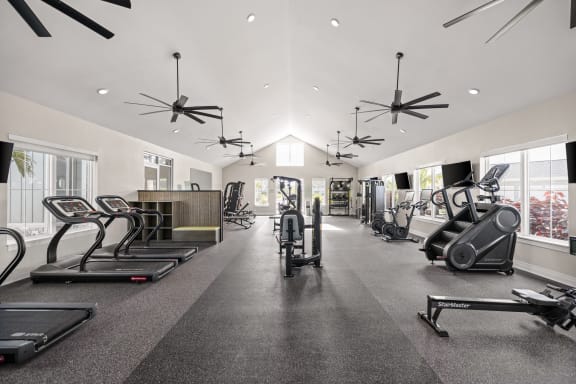 the gym with treadmills and other exercise equipmentat Palm Grove in Ellenton, FL 34222