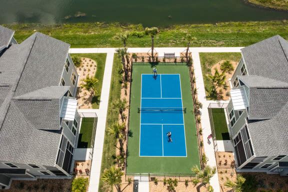 aerial view of the tennis court at Palm Grove in Ellenton, FL 34222
