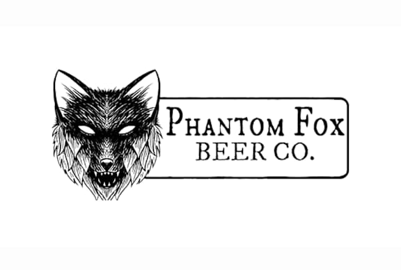 A black and white image of a logo for the Phantom Fox Beer Co.