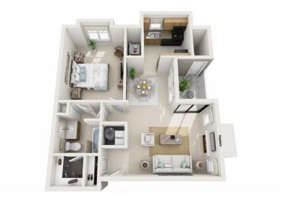 1 bedroom 1 bathroom Floor plan B at Belmont Ridge Apartments, Pennsylvania