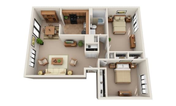 Two Bedroom Floor Plan at Deauville Park Apartments, Pennsylvania, 15146