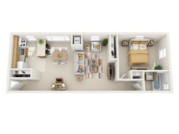 1 Bedroom 1 Bathroom Floor Plan at Pacific Highlands Apartments, Natrona Heights, 15065