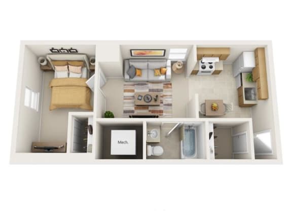 1 Bedroom 1 Bath Floor Plan at Pacific Highlands Apartments, Natrona Heights, PA