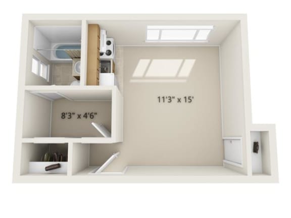 Studio Floor Plan at Pacific Highlands Apartments, Natrona Heights, Pennsylvania
