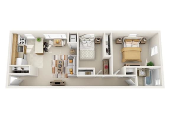 2 Bedroom Floor Plan at Pacific Highlands Apartments, Natrona Heights