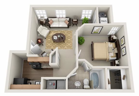 1 Bedroom Floor Plan at Chestnut Ridge Apartments, Pennsylvania, 15205