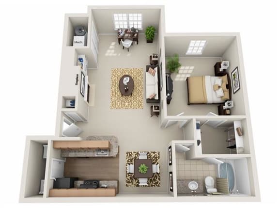 One Bedroom Floor Plan at Chestnut Ridge Apartments, Pittsburgh, PA, 15205