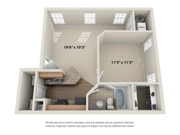 1 Bedroom 1 Bathroom Floor Plan at Chestnut Ridge Apartments, Pittsburgh, PA, 15205