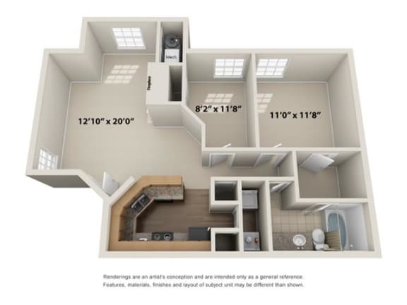 Two Bedroom Floor Plan at Chestnut Ridge Apartments, Pittsburgh, 15205