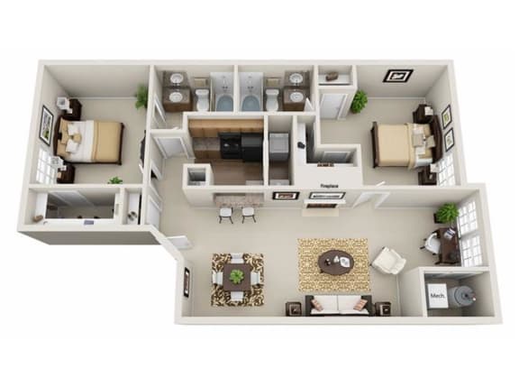 2 Bedroom  2 Bath Floor Plan at Chestnut Ridge Apartments, Pennsylvania