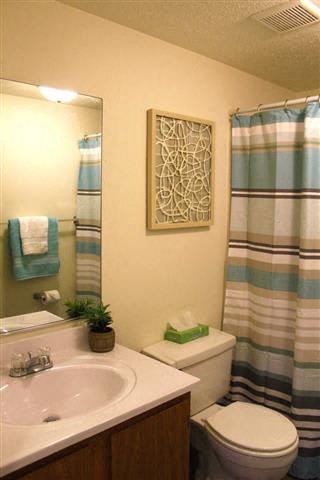 A bathroom with a toilet, sink, and shower curtain.