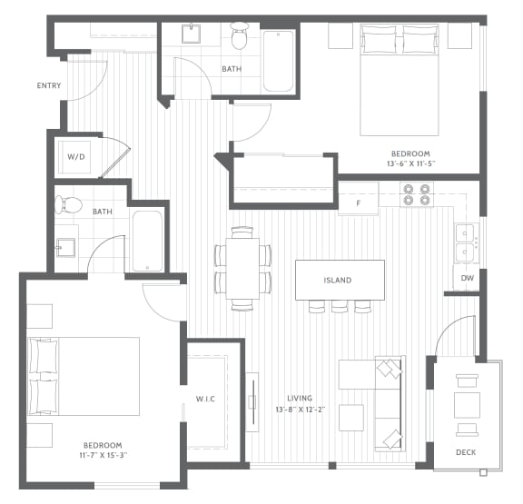 Floor Plan  Two Bed Two Bath Floor Plan at Harbor Heights 55&#x2B; Community, Olympia, WA