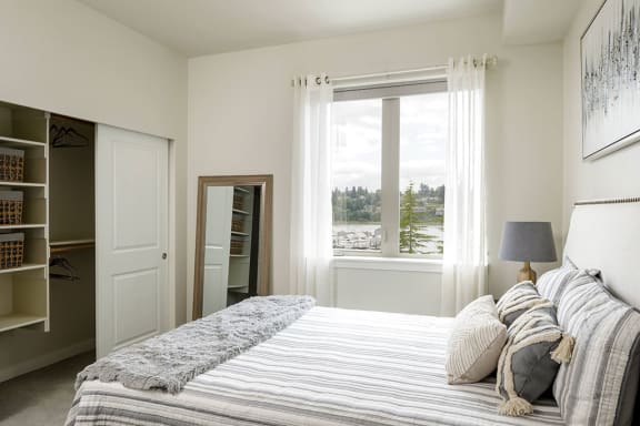 Bedroom with Window Coverings at Harbor Heights 55&#x2B; Community, Washington, 98501