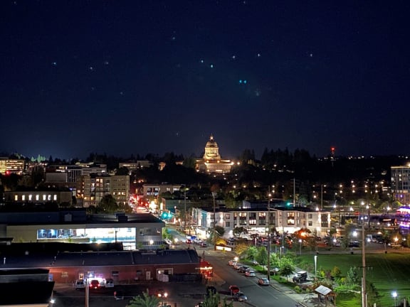 Night sky view of the Capitol Campus  at Harbor Heights 55+ Community, Olympia, WA, 98501