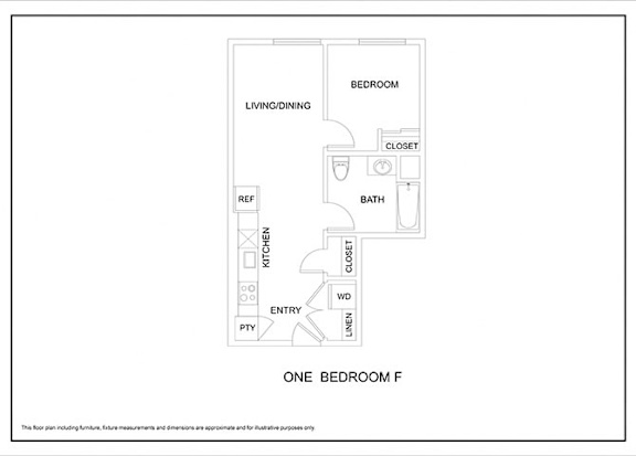 A floor plan of a one bedroom apartment.