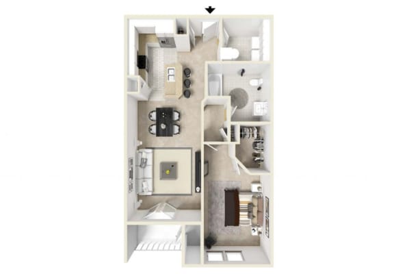 1 bedroom 3d floor plan at the Retreat at Sumter in Sumter NC